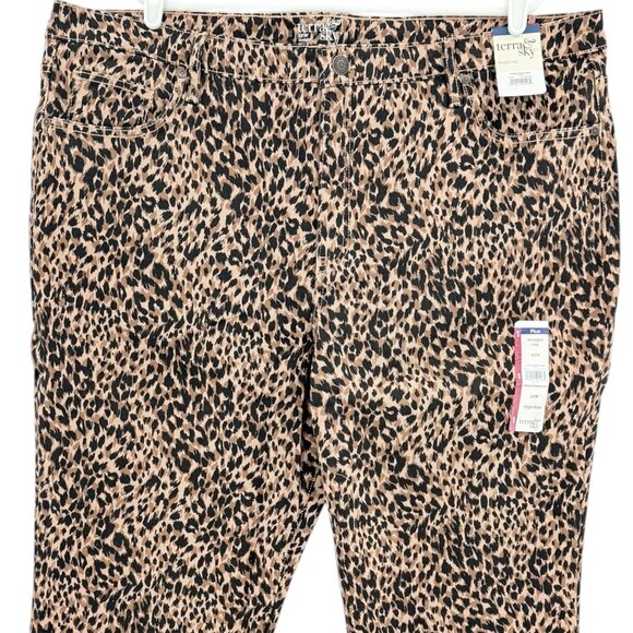 Terra & Sky Women's Core Straight Stretch Brown Leopard Denim Jeans Plus 22W NWT - Picture 3 of 10